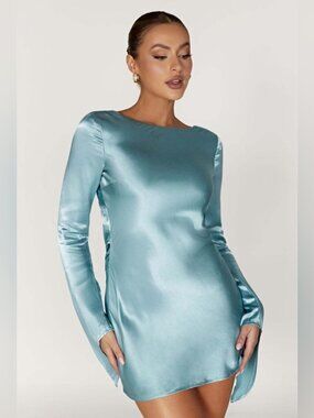 Meshki Satin Mini Dress in Light Teal
